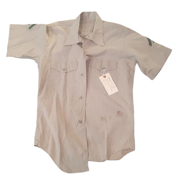 Korean War Era Military Lance Corporal Khaki Service Shirt, S/S, Small, 14½ Neck - Picture 1 of 8